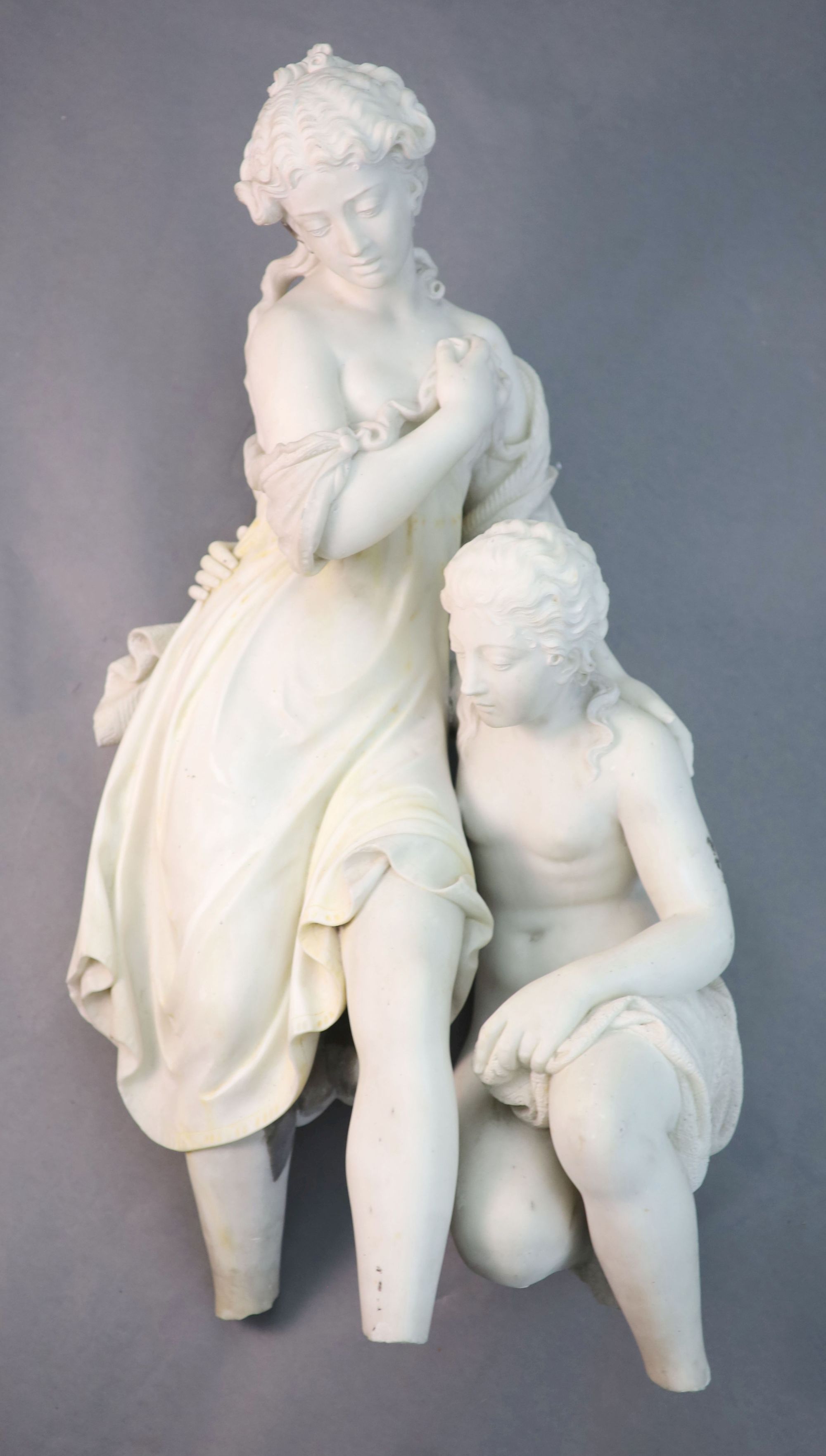 A white marble group of two classical bathers, height 32in. (a.f.)